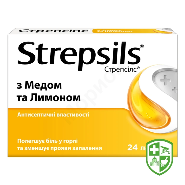 Стрепсілс з медом та лимоном льодяники з медом та лимоном №24