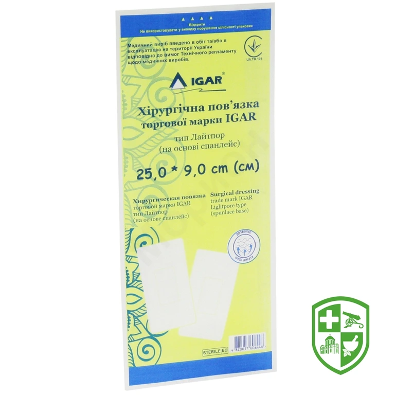 Пов'язка хірургічна Лайтпор Ігар 25 * 9 см, тип лайтпор, спанлейс