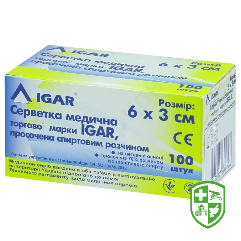 Серветки спиртові Ігар 6 см * 3 см №100