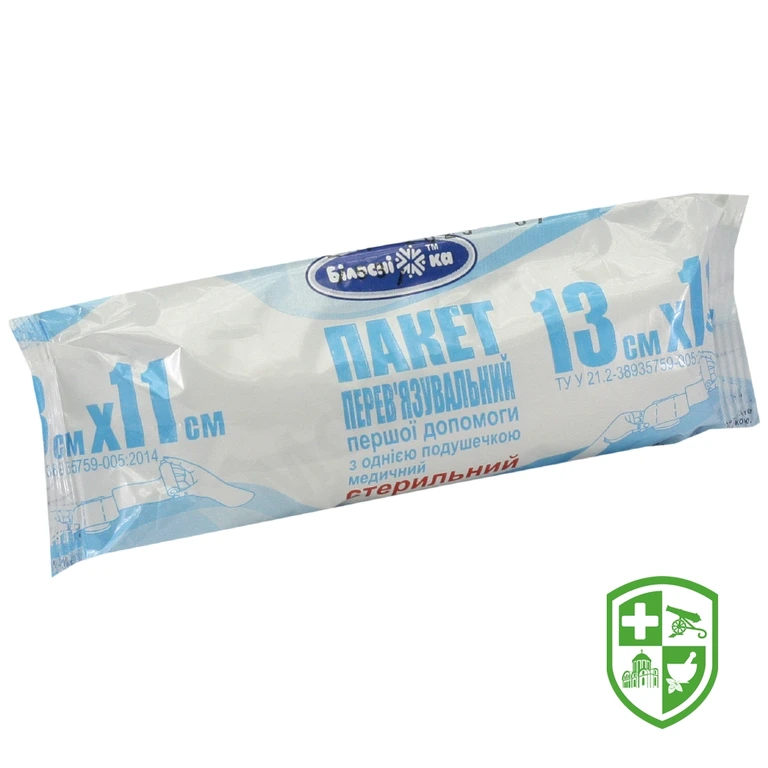 Пакет перев'язувальний першої допомоги з однією подушечкою стерильний 13 см * 11 см, тип 17