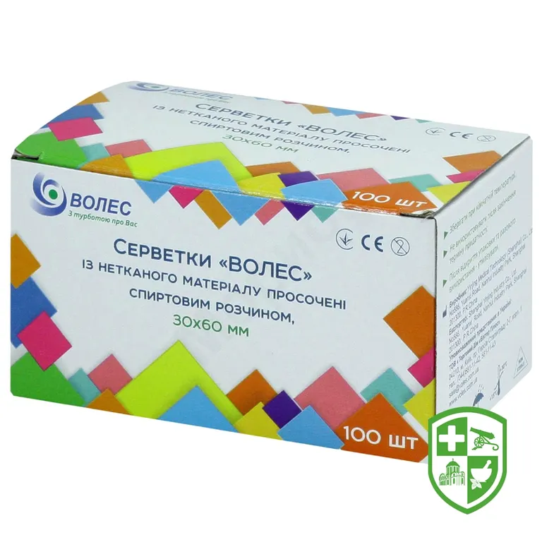 Серветки спиртові Волес 30 * 60 мм №100