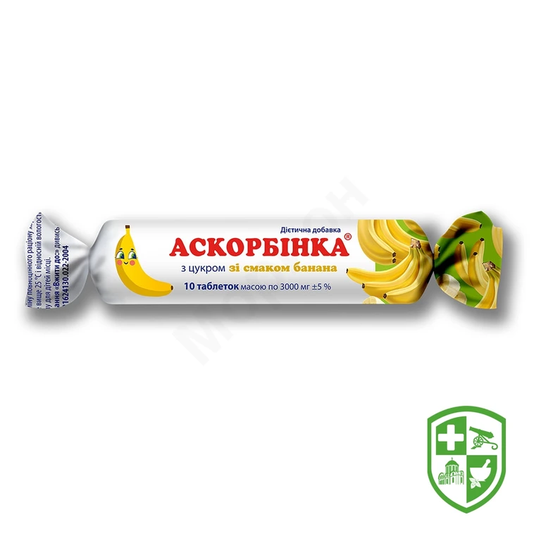 Аскорбінка з цукром табл., зі смаком банану №10