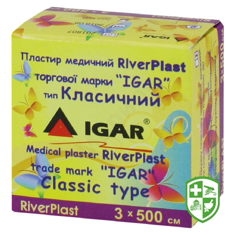 Пластир Ріверпласт Ігар 3 см * 500 см уп. картон., клас., бавов. осн.