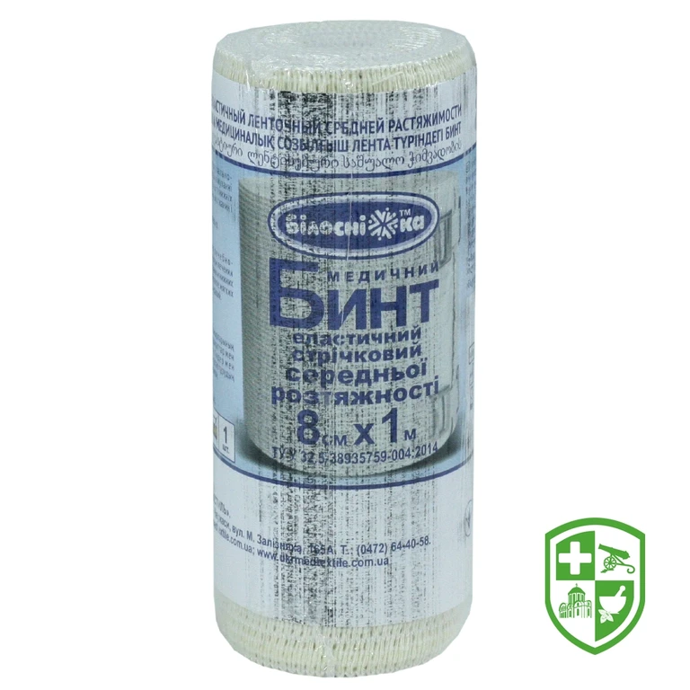 Бинт еластичний стрічковий середньої розтяжності 8 см х 1 м, тм "Білосніжка"