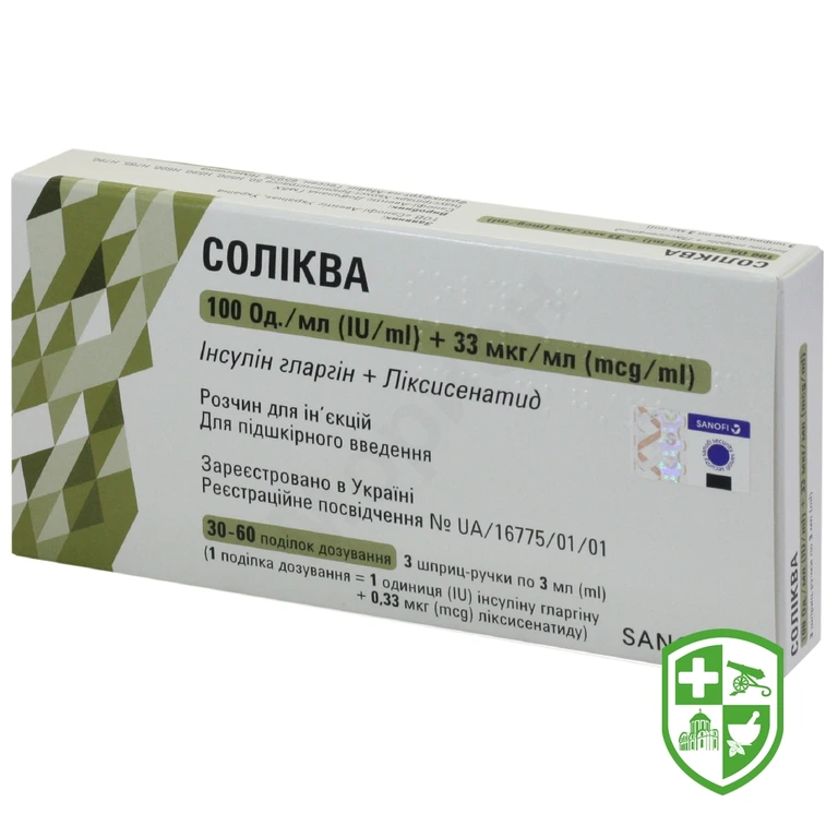 Соліква р-н д/ін. 100 МО/мл + 33 мкг/мл 3.мл №3