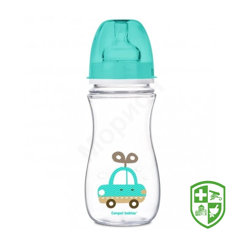 Пляшка Канпол бебіс ізістар 35/204 300 мл, Кольорові звірята, протикол., з широк. отвором