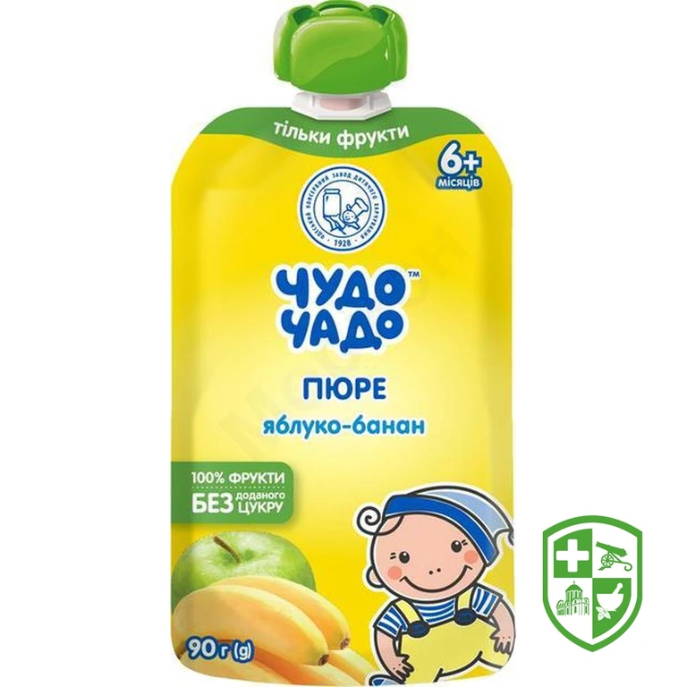 Пюре яблучно-бананове Чудо-чадо 90 г, яблуко, банан, без цукру