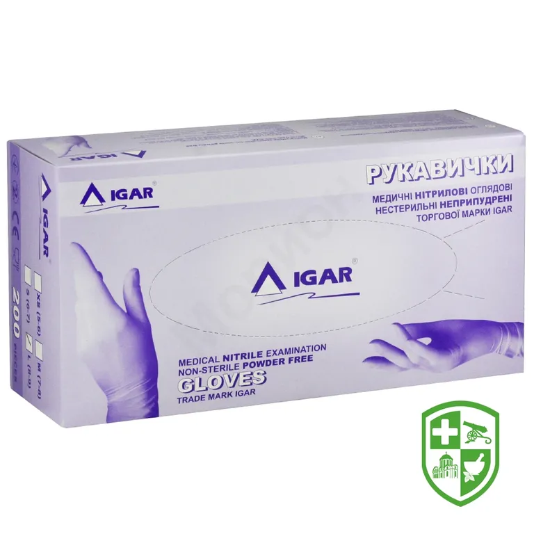 Рукавички оглядові нітрилові нестерильні Ігар розмір L (8-9), пара, неприпудр.
