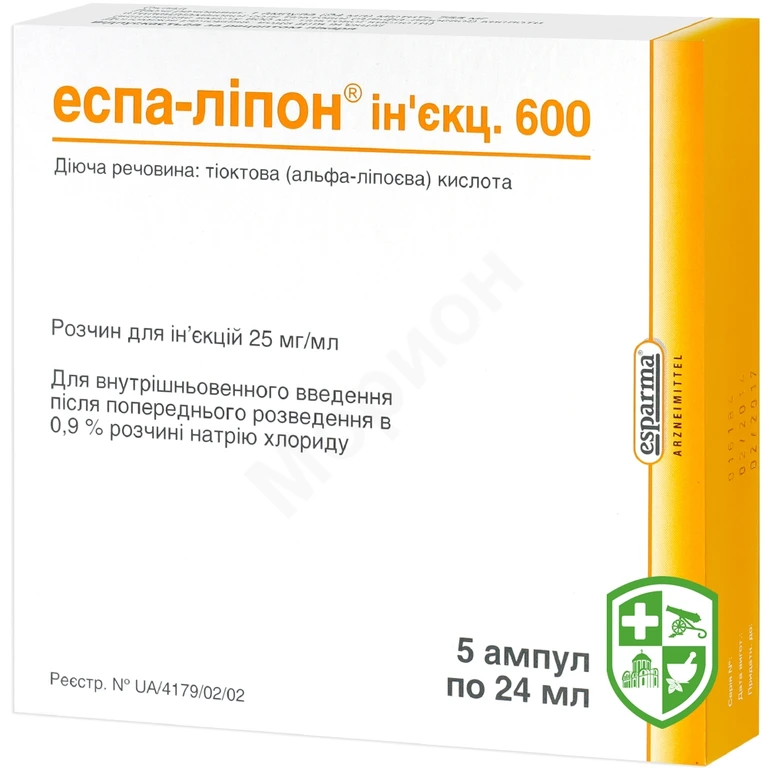 Еспа-ліпон р-н д/ін. 25 мг/мл 24.мл №5