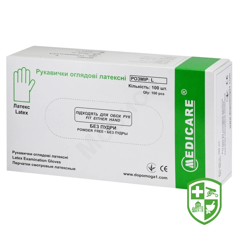 Рукавички оглядові латексні нестерильні Медікеа L, пара, неприпудр.