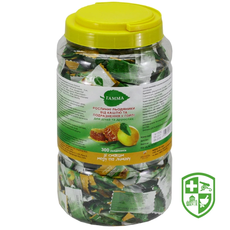 Гамма від кашлю та подразнення у горлі льодяники, смак лимону та меду