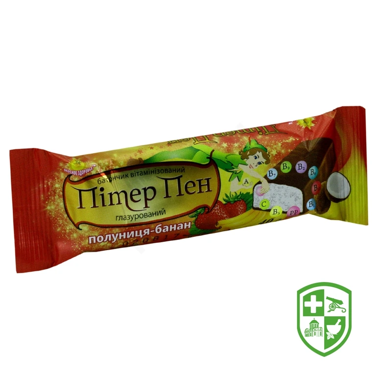 Батончик Пітер Пен 40 г, полуниця, банан, у глазурі, вітамін., мікроелем.